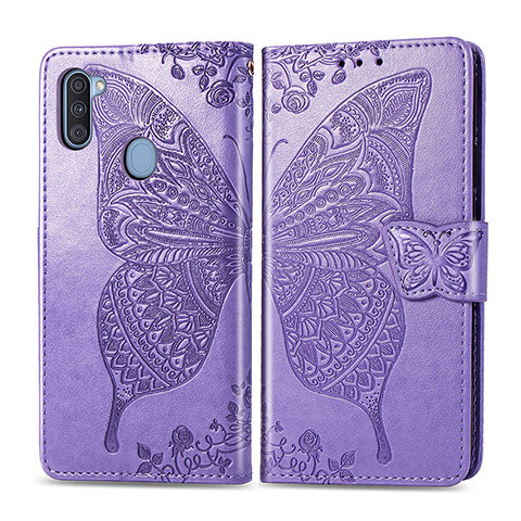 Coque Portefeuille Papillon Livre Cuir Etui Clapet pour Samsung Galaxy A11 Violet Clair