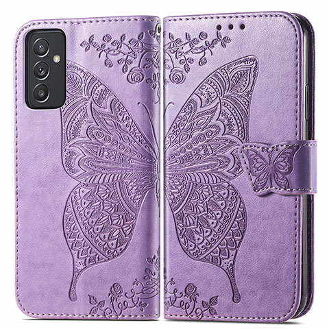 Coque Portefeuille Papillon Livre Cuir Etui Clapet pour Samsung Galaxy A15 LTE Violet Clair