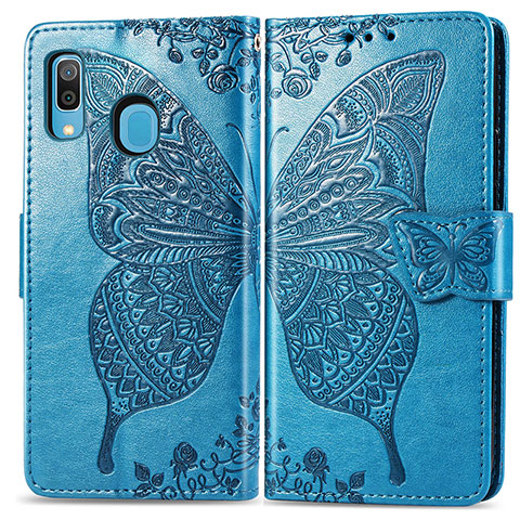 Coque Portefeuille Papillon Livre Cuir Etui Clapet pour Samsung Galaxy A20 Bleu