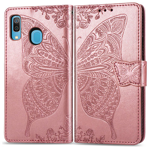 Coque Portefeuille Papillon Livre Cuir Etui Clapet pour Samsung Galaxy A20 Rose