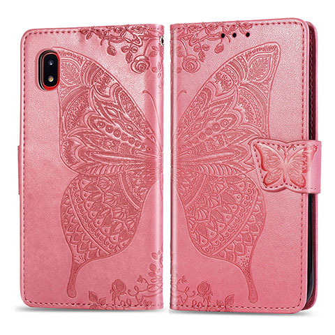 Coque Portefeuille Papillon Livre Cuir Etui Clapet pour Samsung Galaxy A20 SC-02M SCV46 Rose Rouge