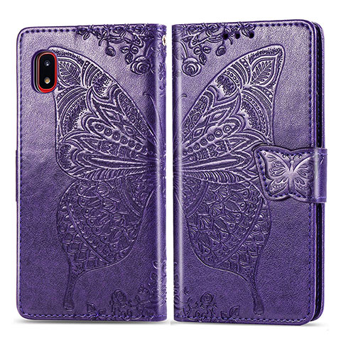 Coque Portefeuille Papillon Livre Cuir Etui Clapet pour Samsung Galaxy A20 SC-02M SCV46 Violet