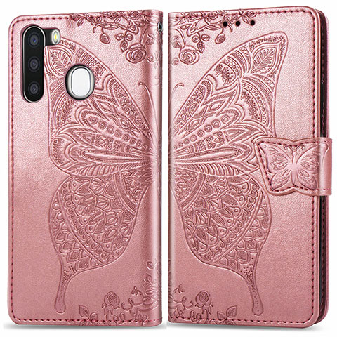 Coque Portefeuille Papillon Livre Cuir Etui Clapet pour Samsung Galaxy A21 European Rose