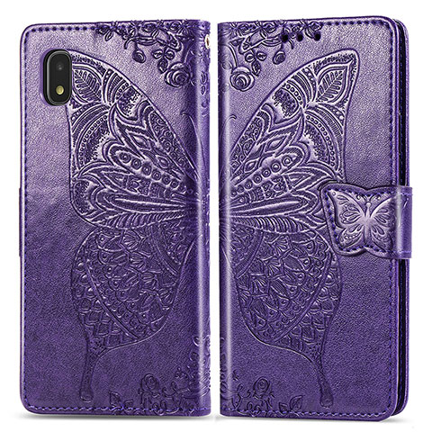 Coque Portefeuille Papillon Livre Cuir Etui Clapet pour Samsung Galaxy A21 SC-42A Violet