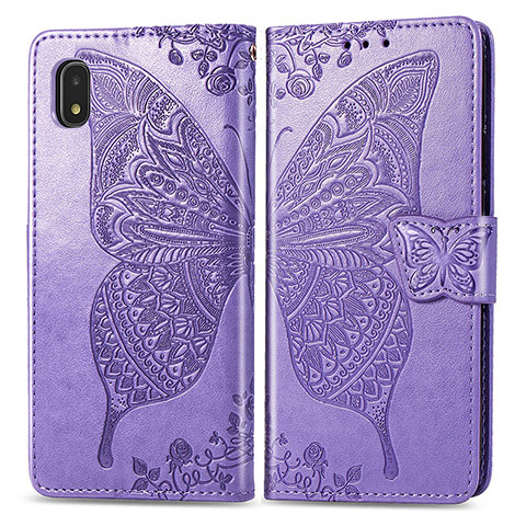 Coque Portefeuille Papillon Livre Cuir Etui Clapet pour Samsung Galaxy A21 SC-42A Violet Clair