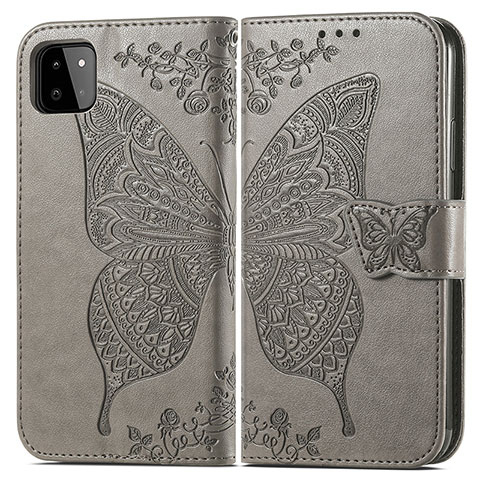 Coque Portefeuille Papillon Livre Cuir Etui Clapet pour Samsung Galaxy A22 5G Gris