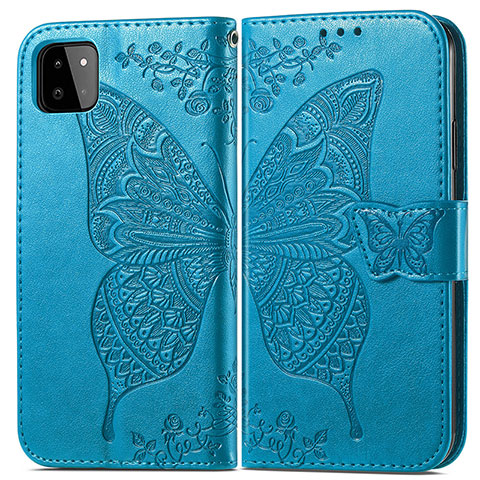 Coque Portefeuille Papillon Livre Cuir Etui Clapet pour Samsung Galaxy A22s 5G Bleu