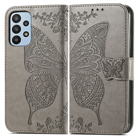 Coque Portefeuille Papillon Livre Cuir Etui Clapet pour Samsung Galaxy A23 4G Gris