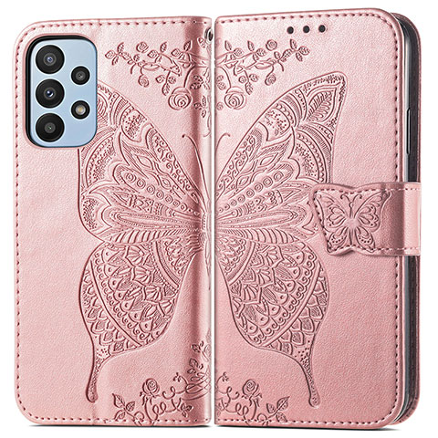 Coque Portefeuille Papillon Livre Cuir Etui Clapet pour Samsung Galaxy A23 4G Rose