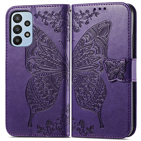 Coque Portefeuille Papillon Livre Cuir Etui Clapet pour Samsung Galaxy A23 4G Violet
