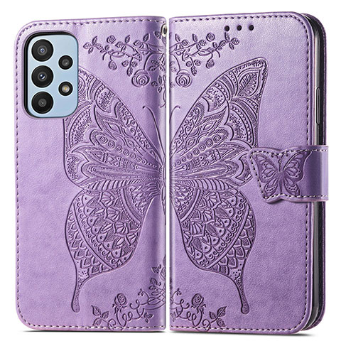 Coque Portefeuille Papillon Livre Cuir Etui Clapet pour Samsung Galaxy A23 5G Violet Clair