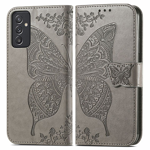 Coque Portefeuille Papillon Livre Cuir Etui Clapet pour Samsung Galaxy A24 4G Gris