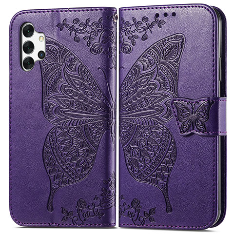 Coque Portefeuille Papillon Livre Cuir Etui Clapet pour Samsung Galaxy A32 4G Violet