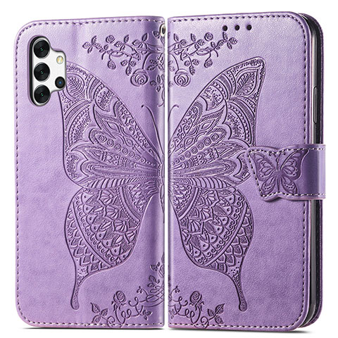 Coque Portefeuille Papillon Livre Cuir Etui Clapet pour Samsung Galaxy A32 4G Violet Clair