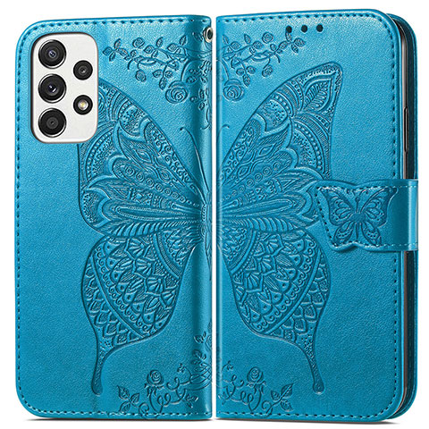 Coque Portefeuille Papillon Livre Cuir Etui Clapet pour Samsung Galaxy A33 5G Bleu