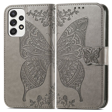 Coque Portefeuille Papillon Livre Cuir Etui Clapet pour Samsung Galaxy A33 5G Gris