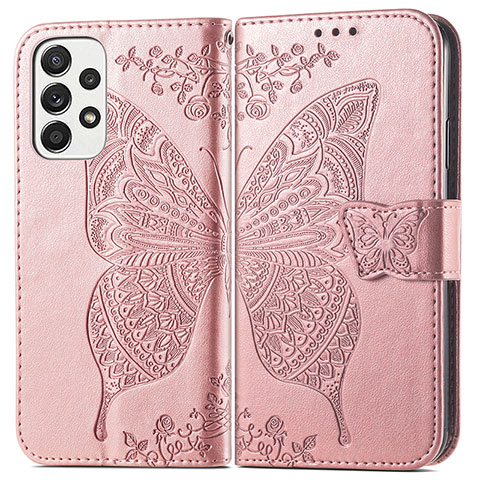 Coque Portefeuille Papillon Livre Cuir Etui Clapet pour Samsung Galaxy A33 5G Rose