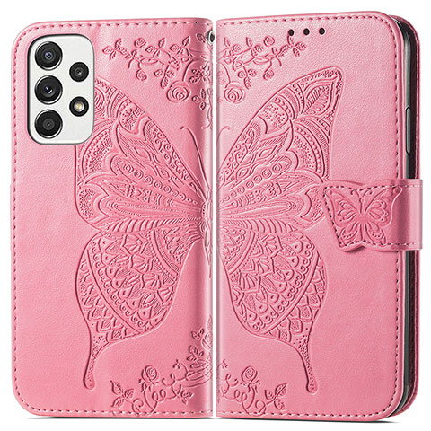 Coque Portefeuille Papillon Livre Cuir Etui Clapet pour Samsung Galaxy A33 5G Rose Rouge