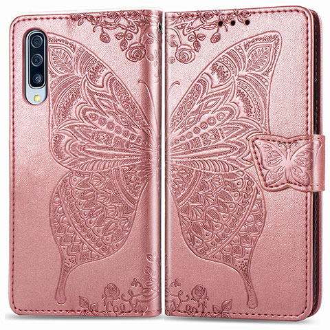 Coque Portefeuille Papillon Livre Cuir Etui Clapet pour Samsung Galaxy A50S Rose