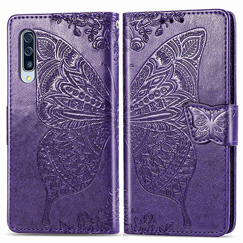 Coque Portefeuille Papillon Livre Cuir Etui Clapet pour Samsung Galaxy A50S Violet