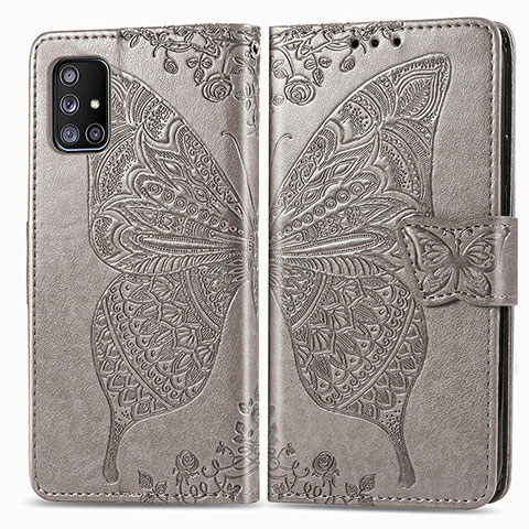 Coque Portefeuille Papillon Livre Cuir Etui Clapet pour Samsung Galaxy A51 4G Gris