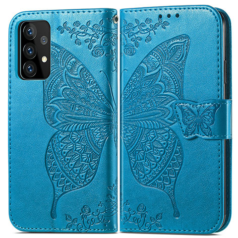 Coque Portefeuille Papillon Livre Cuir Etui Clapet pour Samsung Galaxy A52 4G Bleu