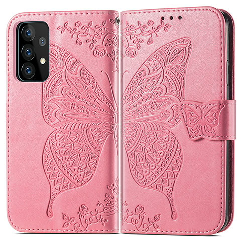 Coque Portefeuille Papillon Livre Cuir Etui Clapet pour Samsung Galaxy A52 4G Rose Rouge