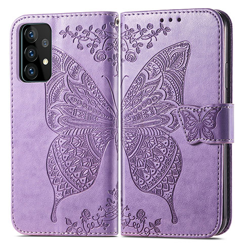 Coque Portefeuille Papillon Livre Cuir Etui Clapet pour Samsung Galaxy A52 4G Violet Clair