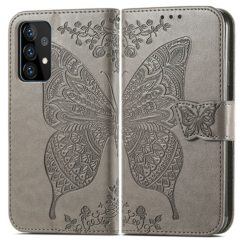 Coque Portefeuille Papillon Livre Cuir Etui Clapet pour Samsung Galaxy A52 5G Gris