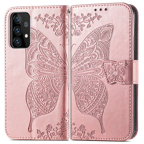 Coque Portefeuille Papillon Livre Cuir Etui Clapet pour Samsung Galaxy A52s 5G Rose