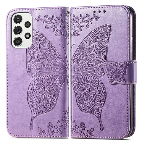 Coque Portefeuille Papillon Livre Cuir Etui Clapet pour Samsung Galaxy A53 5G Violet Clair