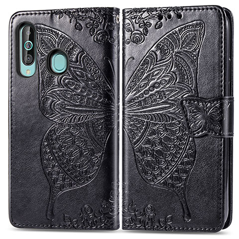 Coque Portefeuille Papillon Livre Cuir Etui Clapet pour Samsung Galaxy A60 Noir