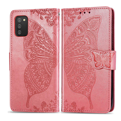 Coque Portefeuille Papillon Livre Cuir Etui Clapet pour Samsung Galaxy F02S SM-E025F Rose Rouge