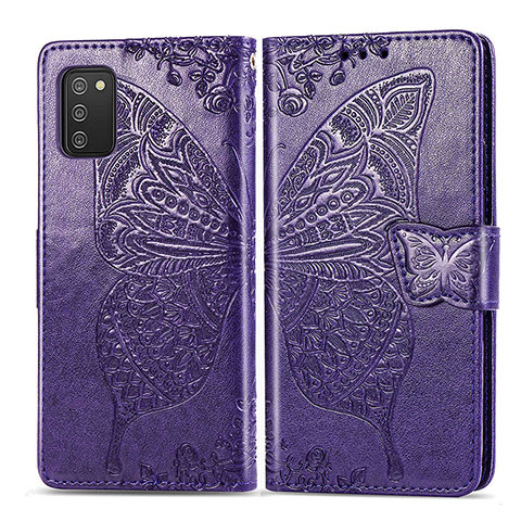 Coque Portefeuille Papillon Livre Cuir Etui Clapet pour Samsung Galaxy F02S SM-E025F Violet