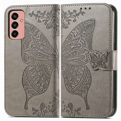 Coque Portefeuille Papillon Livre Cuir Etui Clapet pour Samsung Galaxy F13 4G Gris