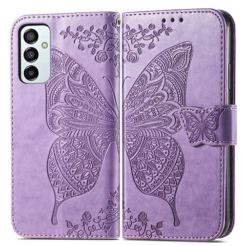 Coque Portefeuille Papillon Livre Cuir Etui Clapet pour Samsung Galaxy F23 5G Violet Clair