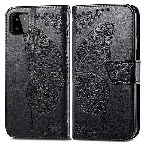 Coque Portefeuille Papillon Livre Cuir Etui Clapet pour Samsung Galaxy F42 5G Noir