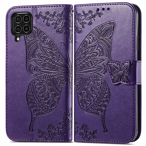 Coque Portefeuille Papillon Livre Cuir Etui Clapet pour Samsung Galaxy F62 5G Violet