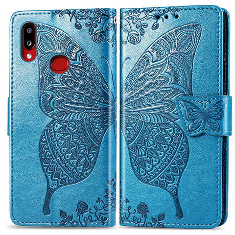 Coque Portefeuille Papillon Livre Cuir Etui Clapet pour Samsung Galaxy M01s Bleu