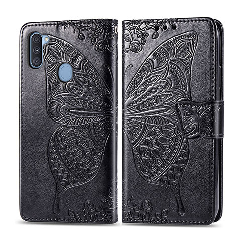 Coque Portefeuille Papillon Livre Cuir Etui Clapet pour Samsung Galaxy M11 Noir