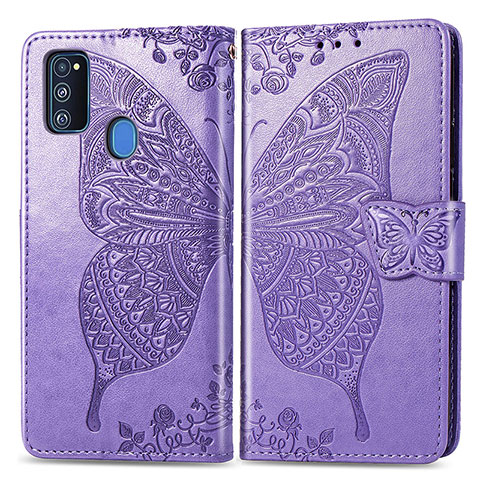 Coque Portefeuille Papillon Livre Cuir Etui Clapet pour Samsung Galaxy M21 Violet Clair