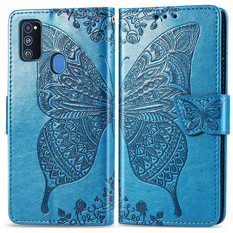 Coque Portefeuille Papillon Livre Cuir Etui Clapet pour Samsung Galaxy M30s Bleu