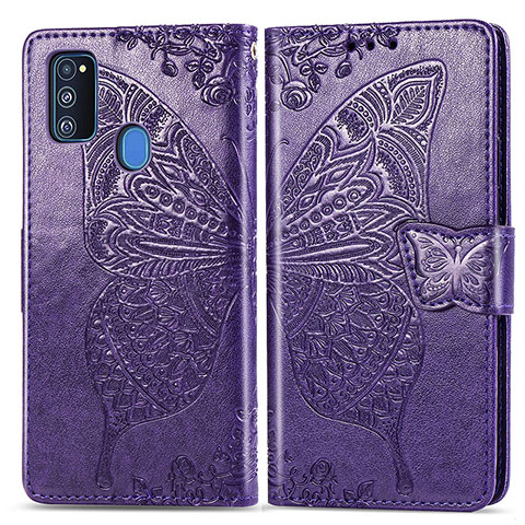 Coque Portefeuille Papillon Livre Cuir Etui Clapet pour Samsung Galaxy M30s Violet