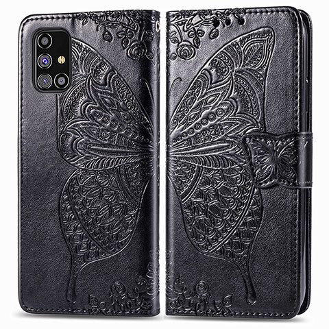 Coque Portefeuille Papillon Livre Cuir Etui Clapet pour Samsung Galaxy M31s Noir