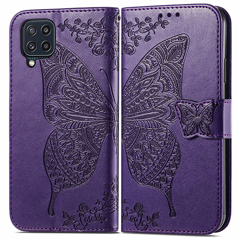 Coque Portefeuille Papillon Livre Cuir Etui Clapet pour Samsung Galaxy M32 4G Violet