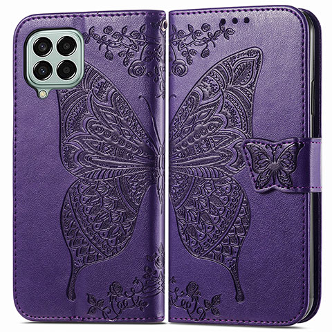 Coque Portefeuille Papillon Livre Cuir Etui Clapet pour Samsung Galaxy M33 5G Violet