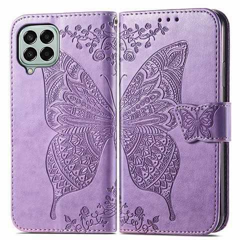 Coque Portefeuille Papillon Livre Cuir Etui Clapet pour Samsung Galaxy M33 5G Violet Clair