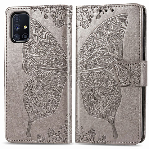 Coque Portefeuille Papillon Livre Cuir Etui Clapet pour Samsung Galaxy M51 Gris