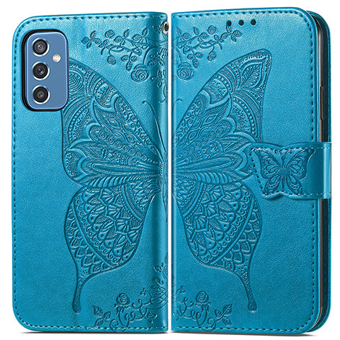 Coque Portefeuille Papillon Livre Cuir Etui Clapet pour Samsung Galaxy M52 5G Bleu