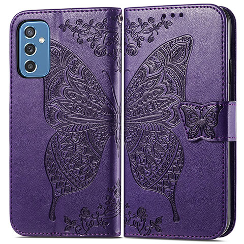 Coque Portefeuille Papillon Livre Cuir Etui Clapet pour Samsung Galaxy M52 5G Violet